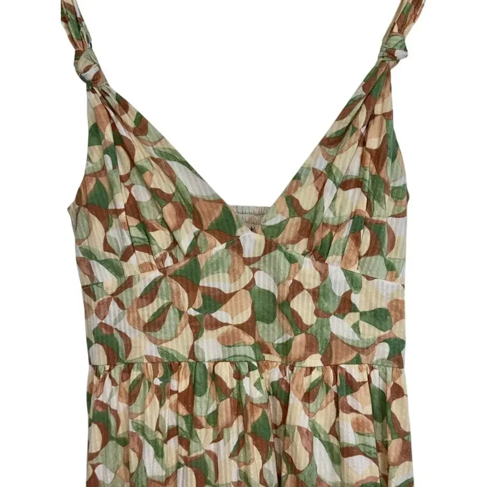 Abercrombie & Fitch White Cream Green Tan Brown Sleeveless Maxi Dress Womens S